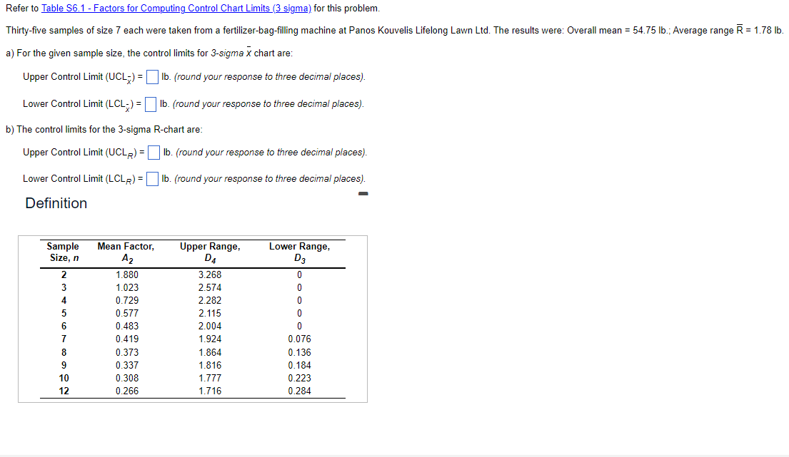Refer to Table $6.1-Factors for Computing Control
