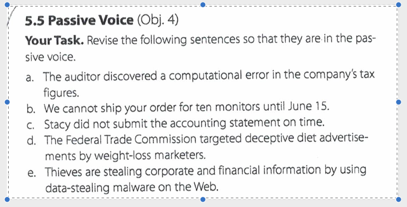 Only Typed ANSWER 5.5 Passive Voice (Obj. 4) Your