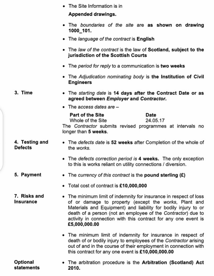 CONTRACT DATA Part One - Data provided by the