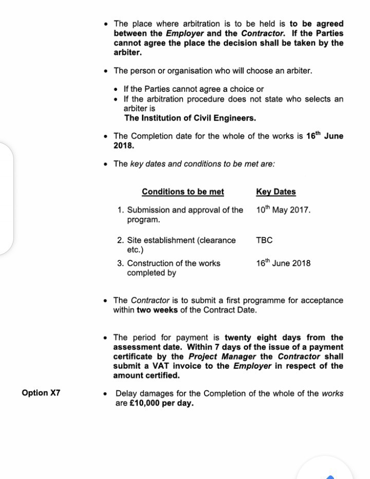 CONTRACT DATA Part One - Data provided by the