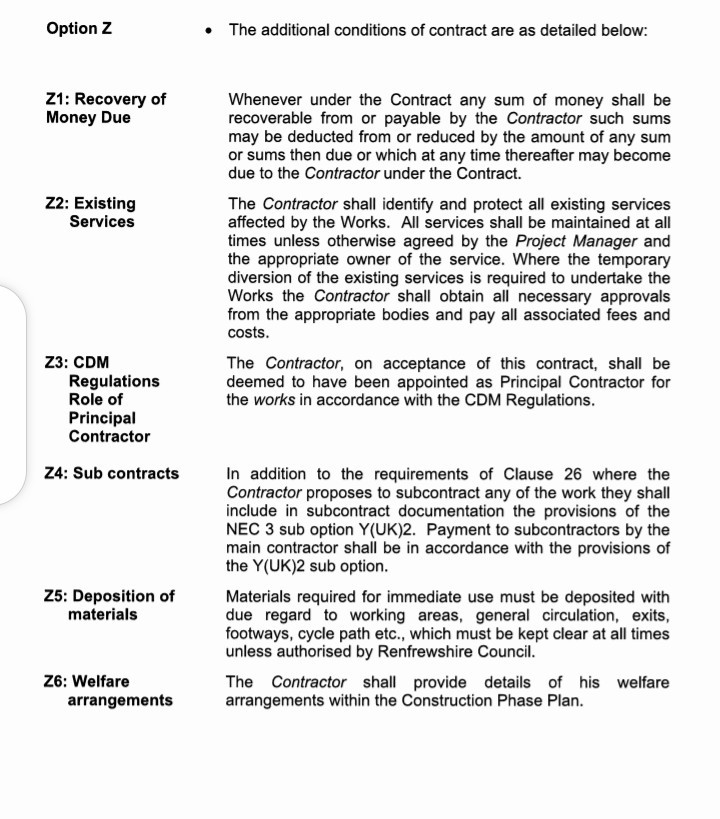 CONTRACT DATA Part One - Data provided by the