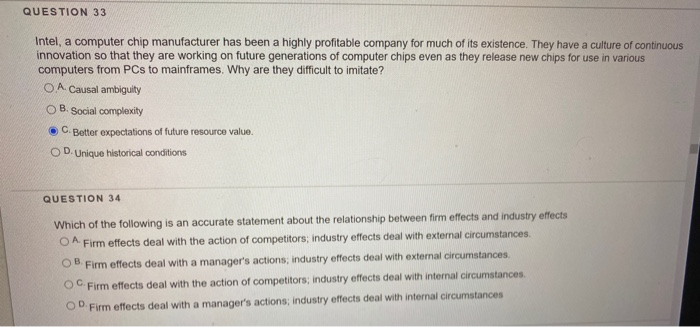 focus on question 33. QUESTION 33 Intel, a
