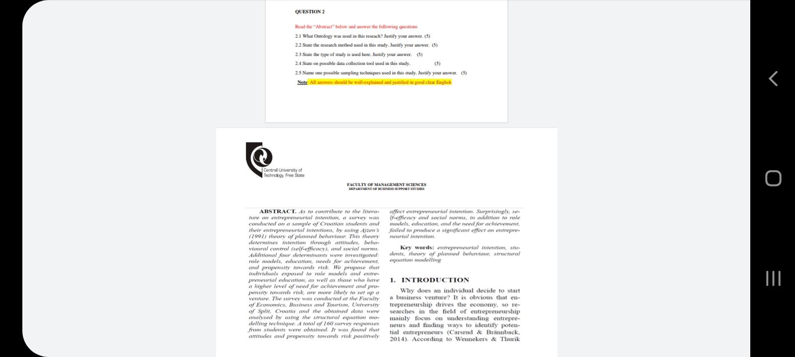 QUESTION 2 Read the "Abstract below and answer