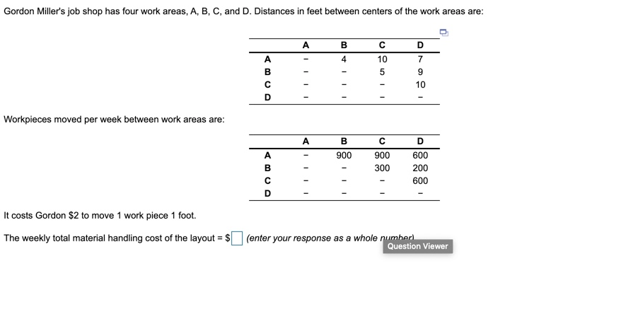 Gordon Miller's job shop has four work areas, A,