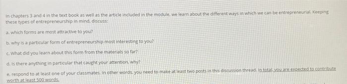 ( Enterepreneurship 10th edition) In chapters 3