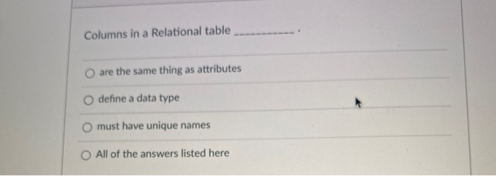 Columns in a Relational table O are the same