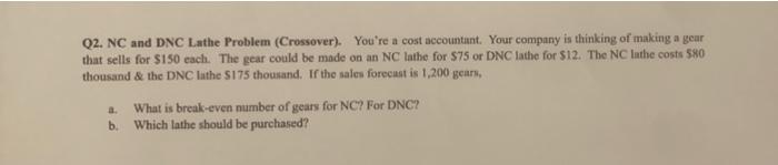 Q2. NC and DNC Lathe Problem (Crossover). You're