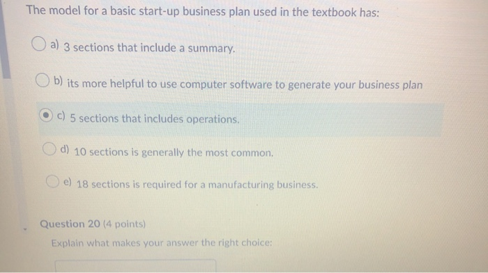 The model for a basic start-up business plan used