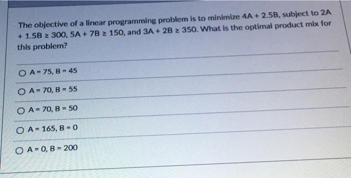 The objective of a linear programming problem is