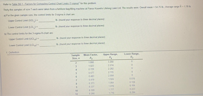 Refer to Table 56.1 - Factors for Computing