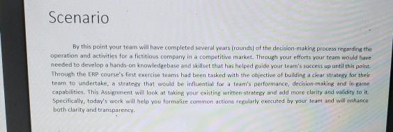 Scenario By this point your team will have