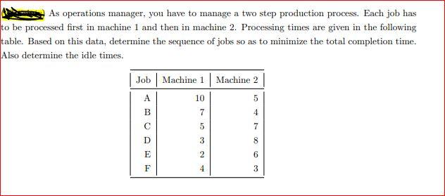 As operations manager, you have to manage a two