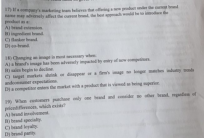 17) If a company's marketing team believes that