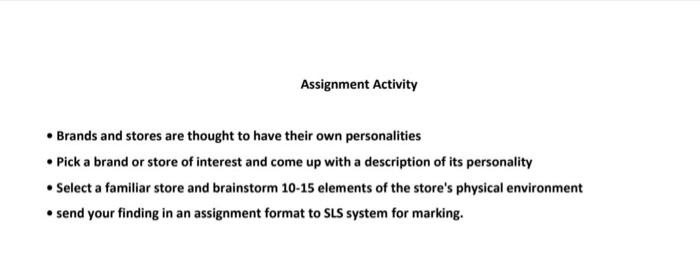 Assignment Activity Brands and stores are thought