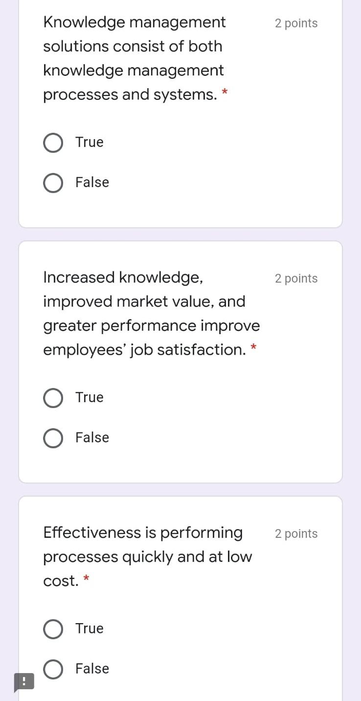 2 points Knowledge management solutions consist