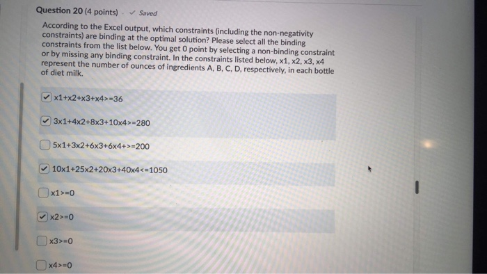 Question 20 (4 points) Saved According to the