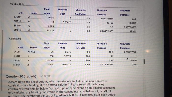 Question 20 (4 points) Saved According to the