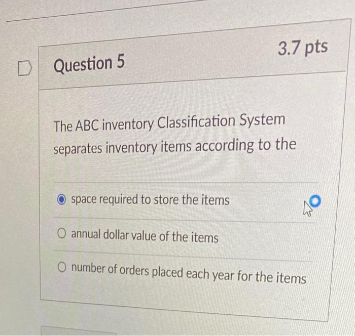 The ABC inventory Classification System separates