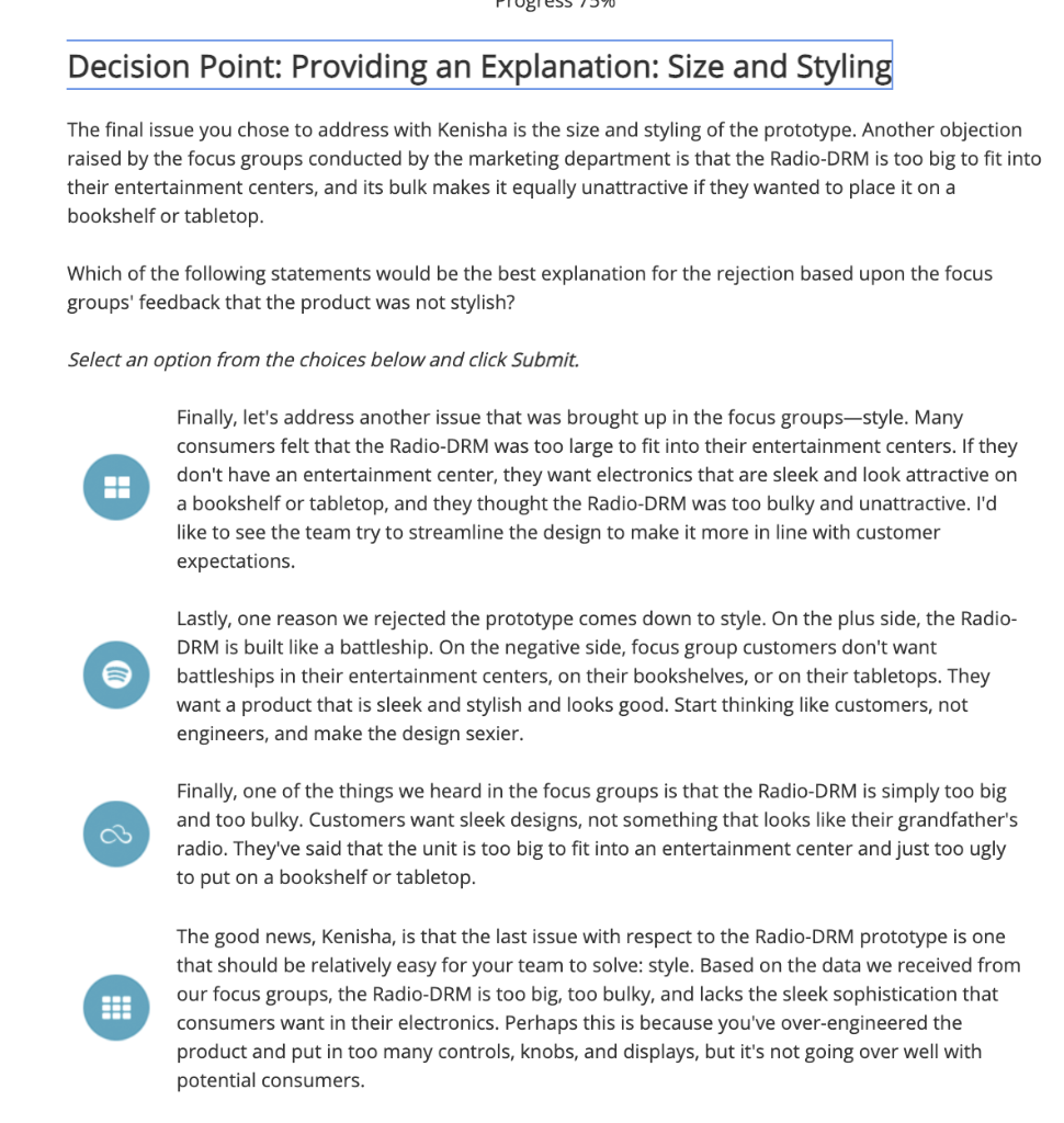 Decision Point: Providing an Explanation: Size