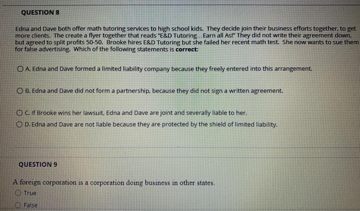 pleqse help me asap QUESTION 8 Edna and Dave both