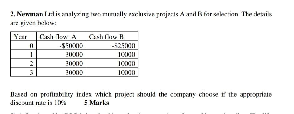 2. Newman Ltd is analyzing two mutually exclusive