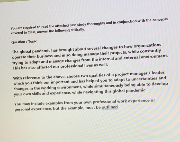 You are required to read the attached case study