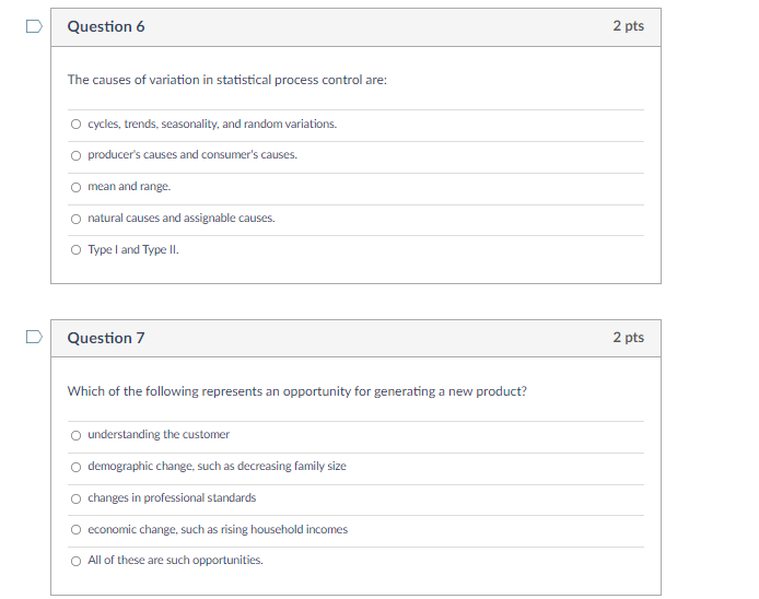 Question 6 The causes of variation in statistical