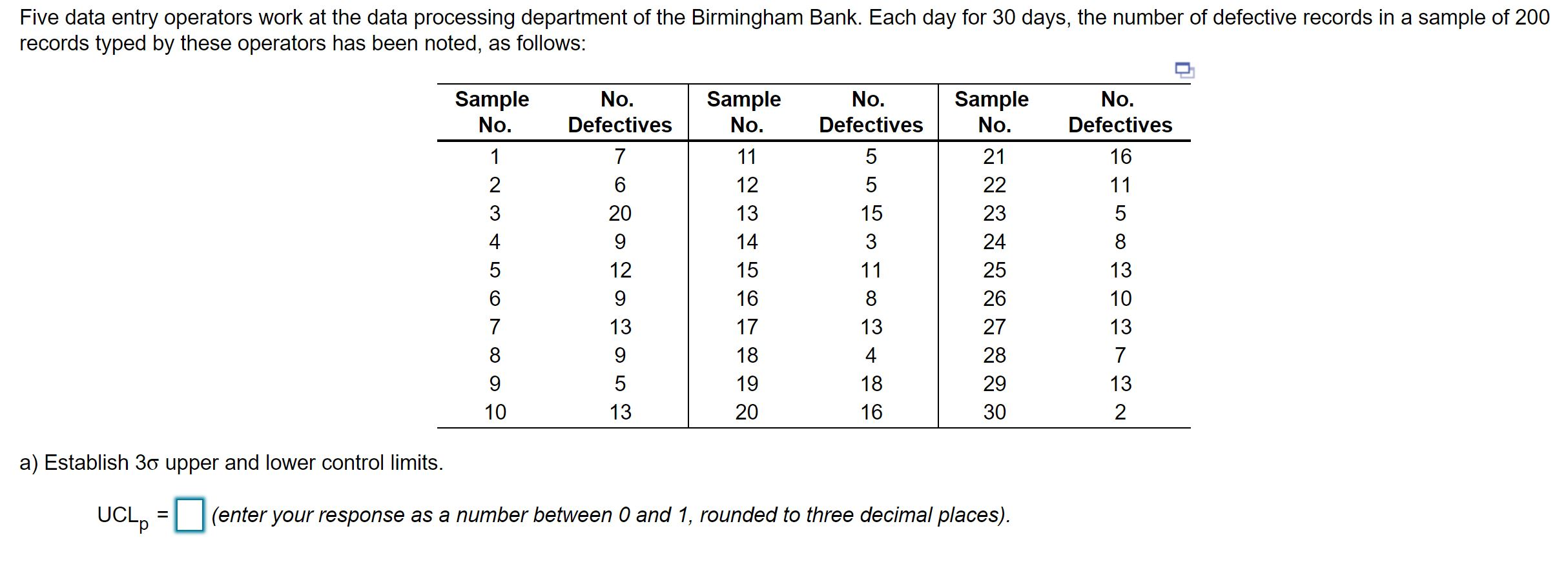 Five data entry operators work at the data
