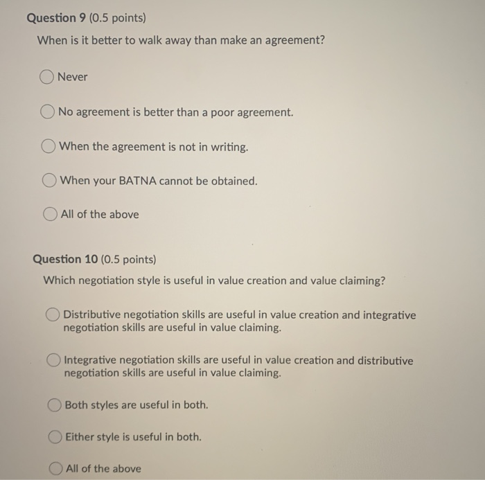 Question 9 (0.5 points) When is it better to walk