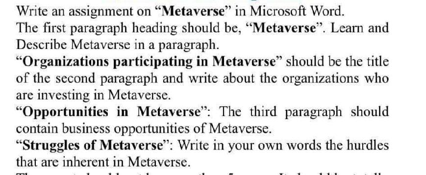 Write an assignment on Metaverse" in Microsoft