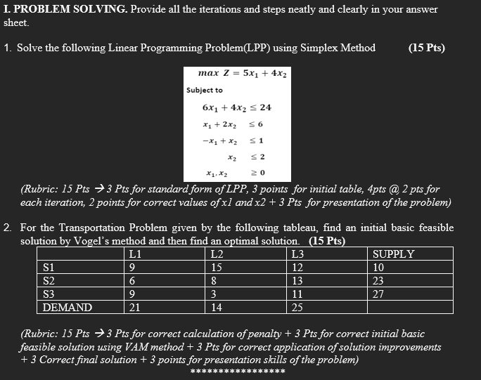 its all clear I. PROBLEM SOLVING. Provide all the