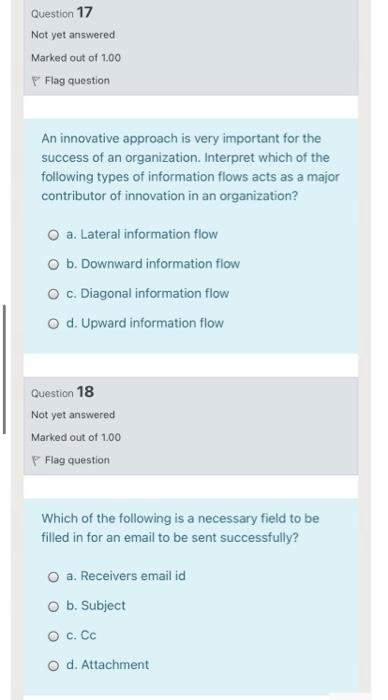 fast please Question 17 Not yet answered Marked