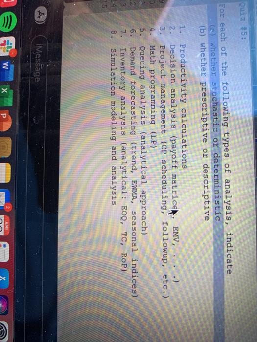 Quiz #5: For each of the following types of