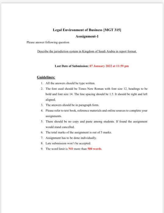 Legal Environment of Business (MGT315)