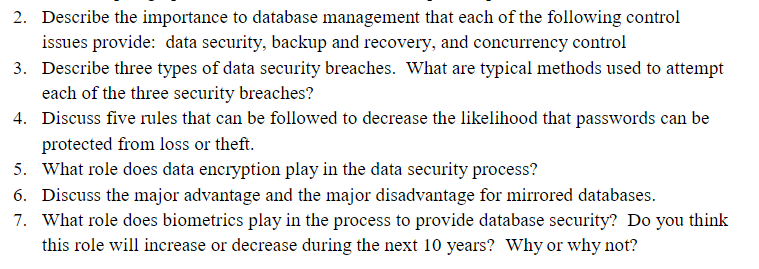 2. Describe the importance to database management