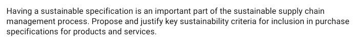 Having a sustainable specification is an