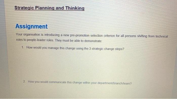 Strategic Planning and Thinking Assignment Your