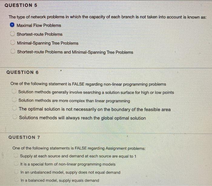 QUESTION 5 The type of network problems in which