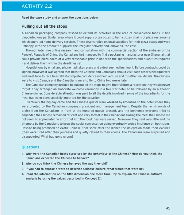 ACTIVITY 2.2 Read the case study and answer the
