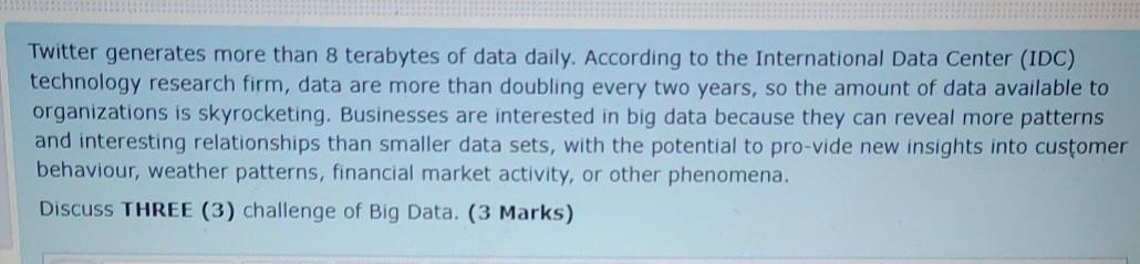 Twitter generates more than 8 terabytes of data