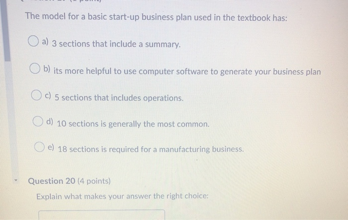 The model for a basic start-up business plan used