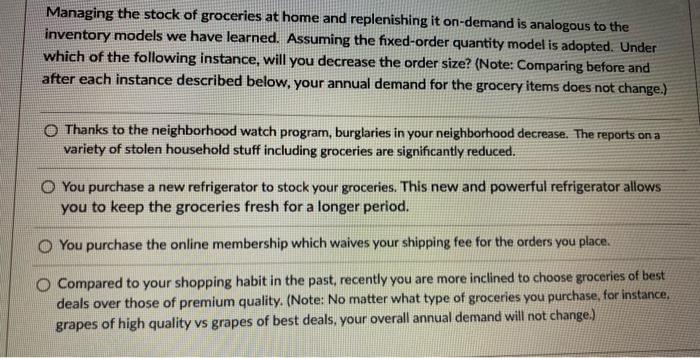 Managing the stock of groceries at home and