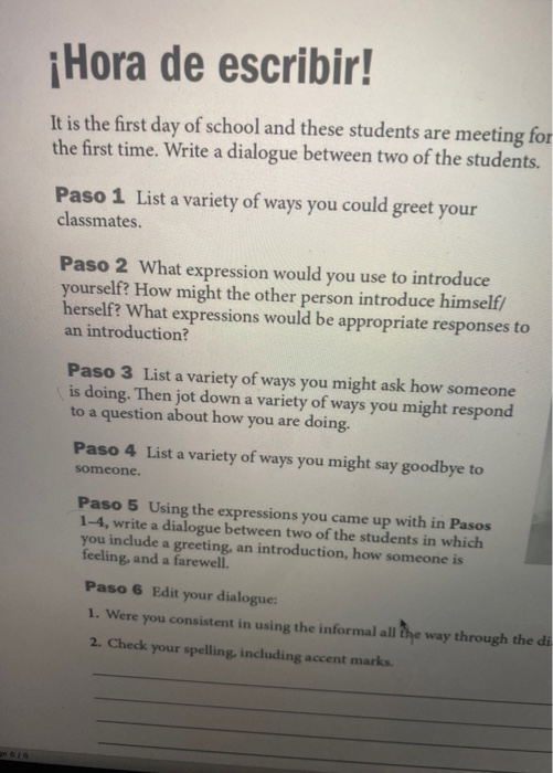 Hora de escribir! It is the first day of school