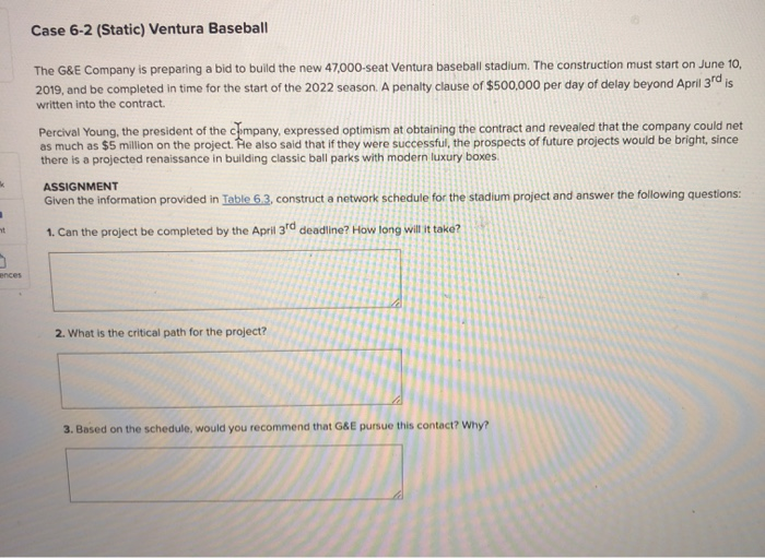 Case 6-2 (Static) Ventura Baseball The G&E