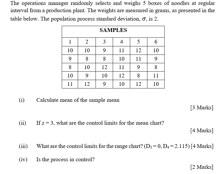 The operations manager randomly selects and