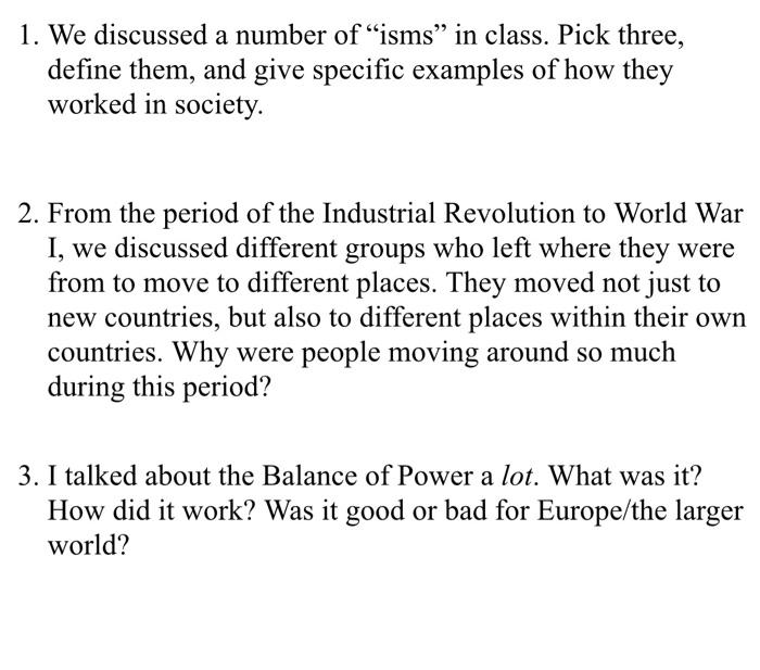 please pick one question and write down 3