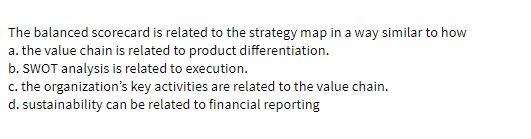 The balanced Scorecard is related to the strategy