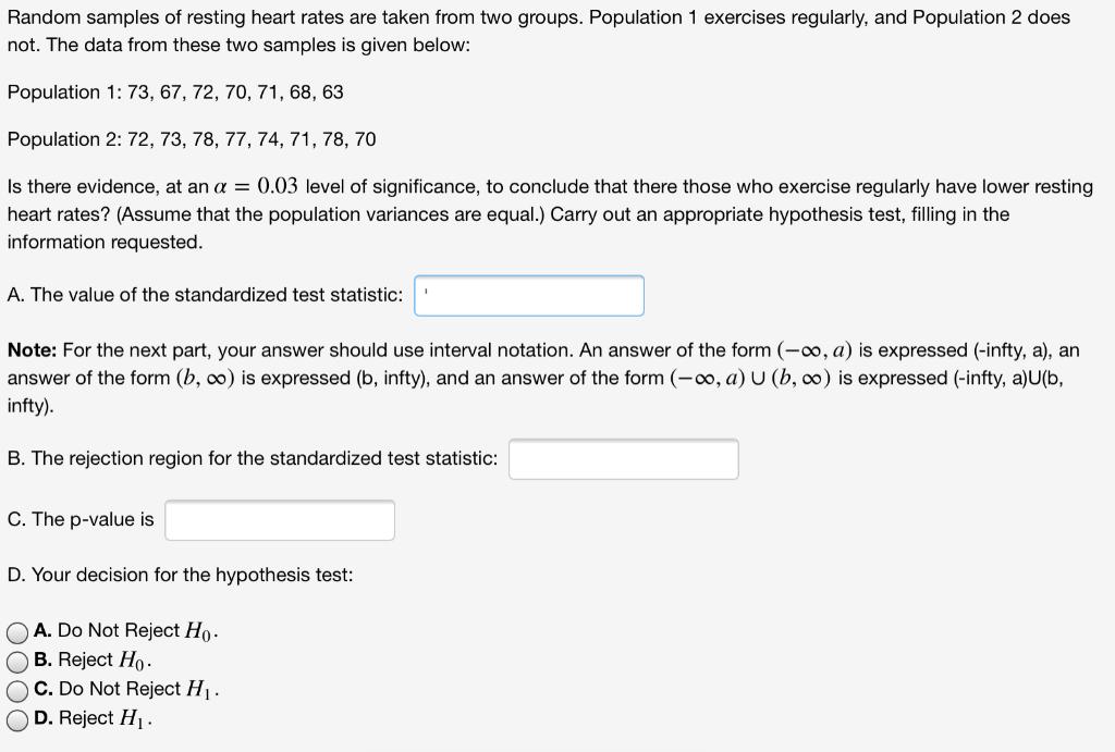Random samples of resting heart rates are taken