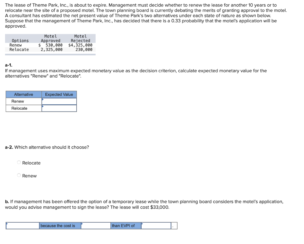 The lease of Theme Park, Inc., is about to