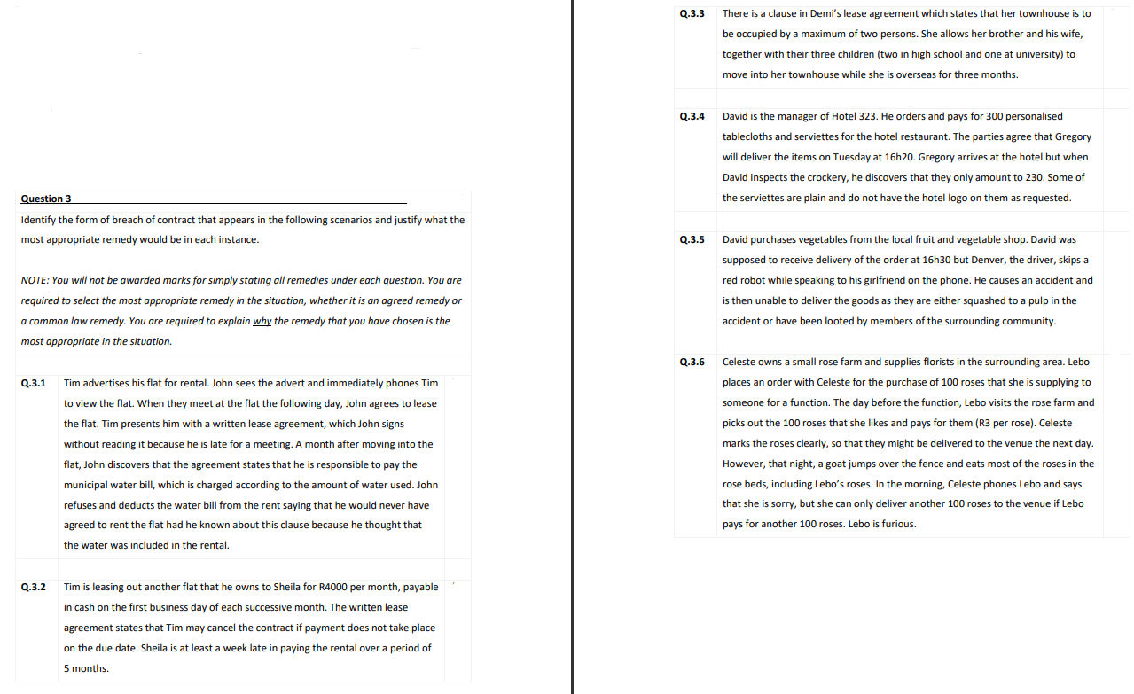 Question 3 Identify the form of breach of